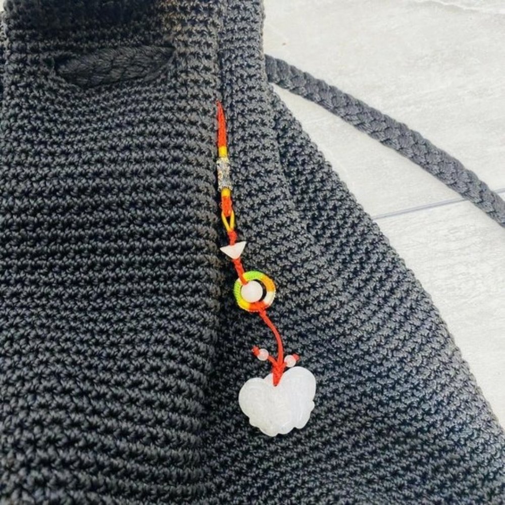 Vintage Black Drawstring Backpack Lack Woven Braid - image 6